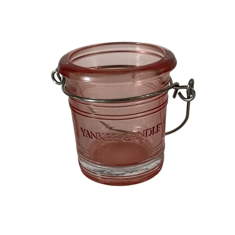 Yankee Candle Pink glass Color Mini Pail Bucket Candle Tealight Holder Glass